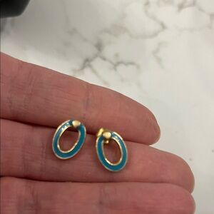 Elegant Blue and gold Enamel stud Earrings